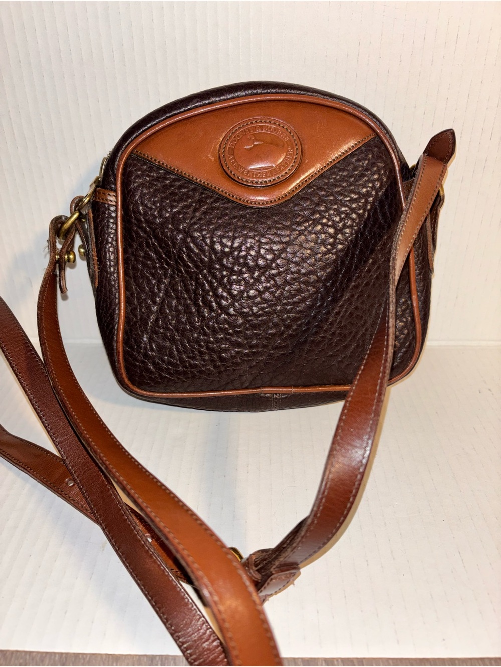 Dooney & Bourke Dark Brown and Tan Pebbled Leather Crossbody